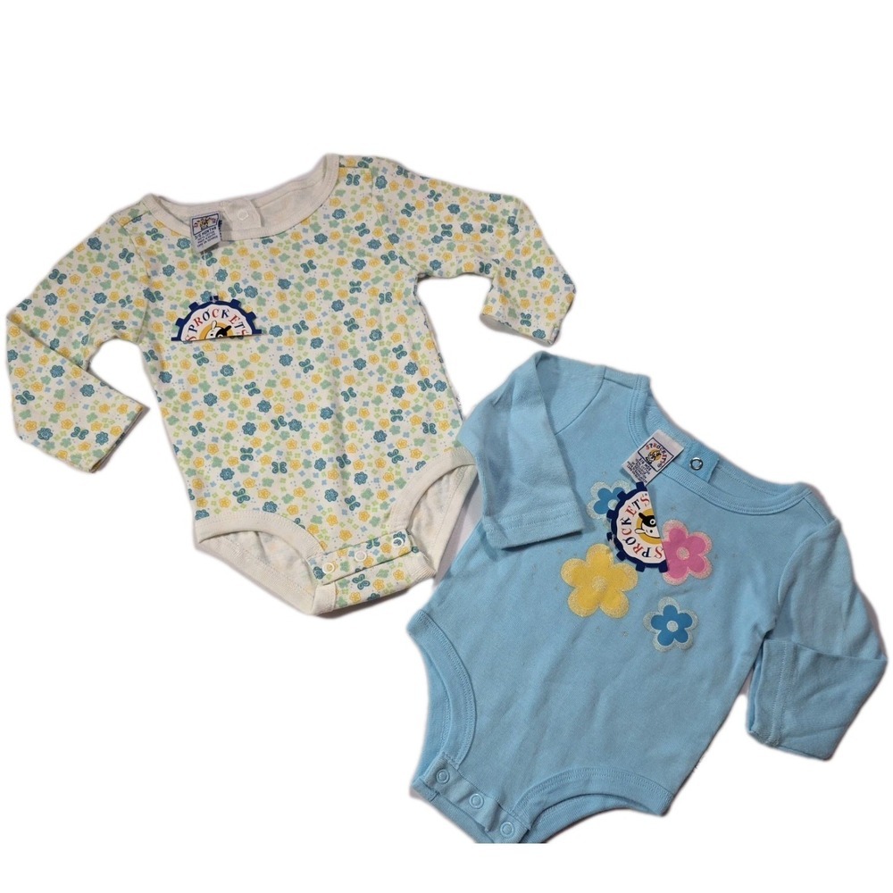 Vintage 90s Y2K Sprockets Baby Girls 2Pc Bodysuit Set 3/6M NWT